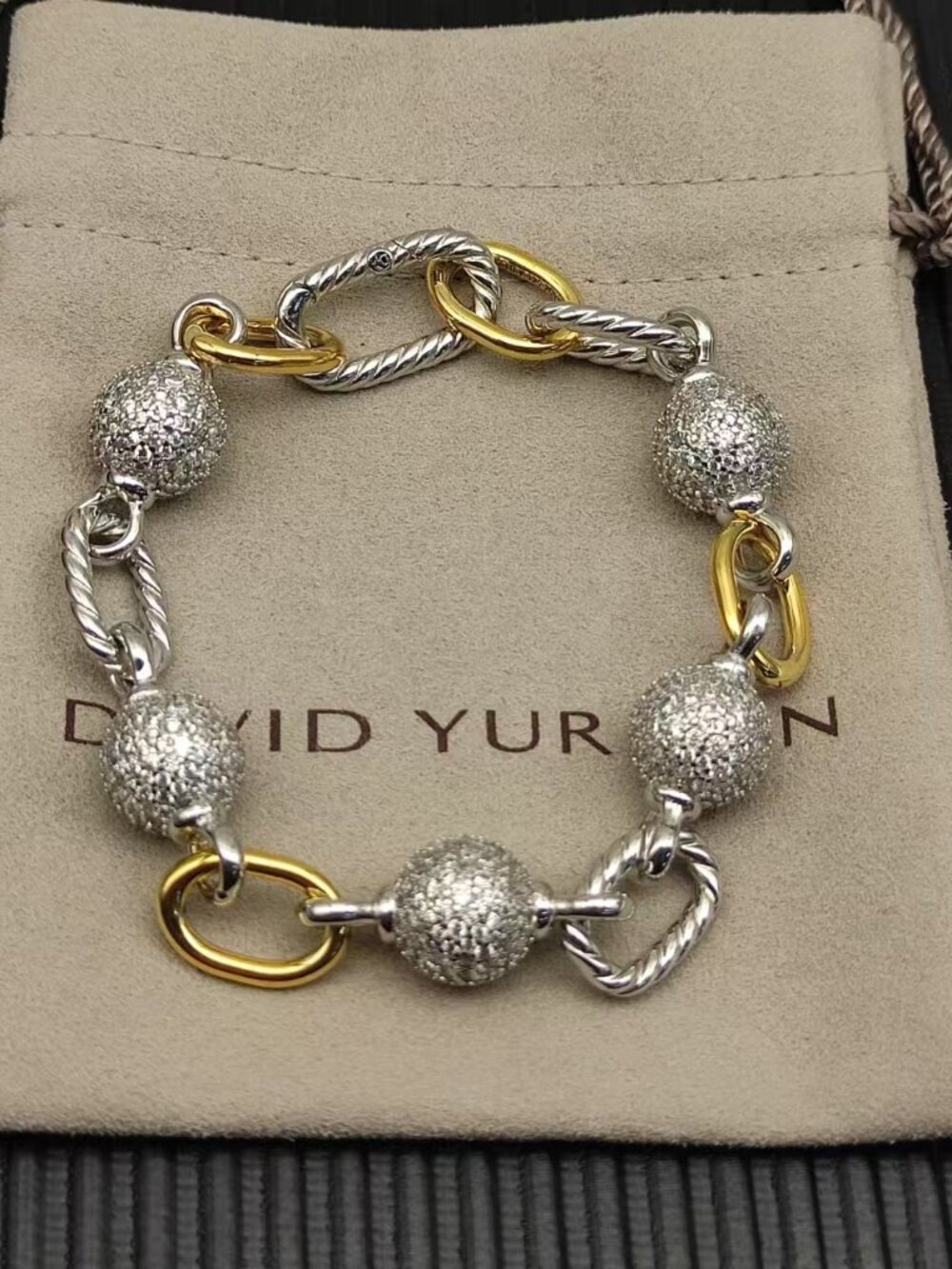 David Yurman Colorful Madison Full Diamond Round Bead Bracelet